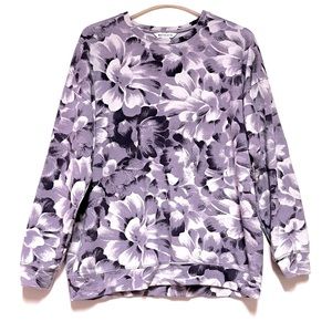Athleta Balance Floral Print Pullover Sweatshirt Size Large Purple Tencel Modal